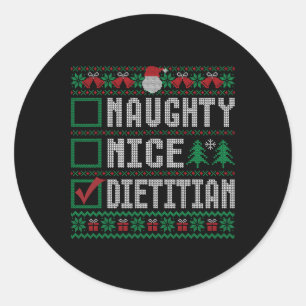Sticker Rond Naughty Nice Dietitian Liste de Noël Mer des Vacan