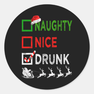 Sticker Rond Naughty Nice Drunk Pajamas de Noël Drôle Père Noël