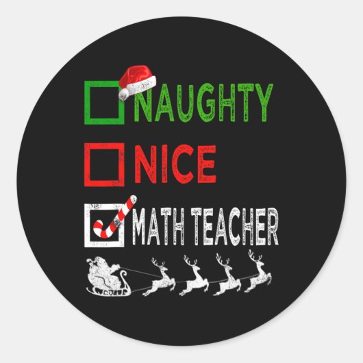 Sticker Rond Naughty Nice enseignant math Pajamas de Noël Drôle (Devant)