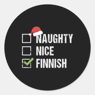 Sticker Rond Naughty Nice Finnois Santa Hat Finlande Noël G