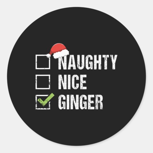 Sticker Rond Naughty Nice Ginger Redhead Santa Hat Irish Christ (Devant)