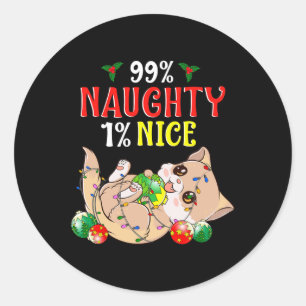 Sticker Rond Naughty Ou Nice Chat De Noël Drôle Humour 1