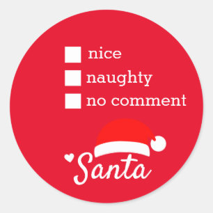 Sticker Rond Naughty rouge ou Nice Père Noël Noël