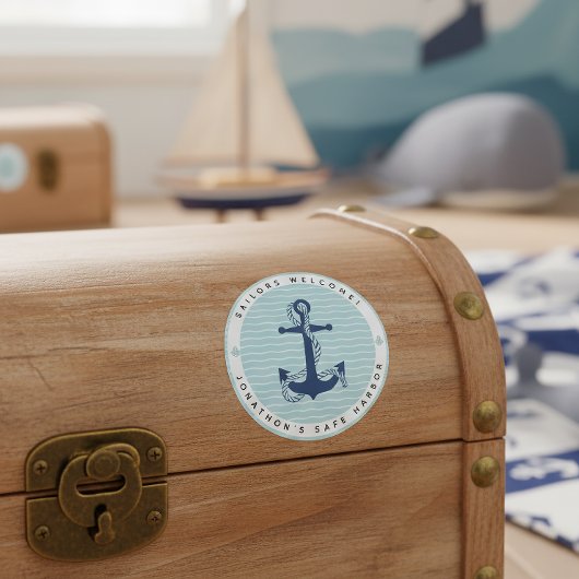 Sticker Rond Nautical Anchor & Rope Safe Harbor ID1250