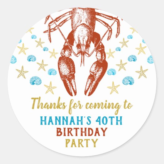 Sticker Rond Nautical Beach Crayfish Anniversaire Merci de fête (Devant)