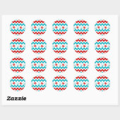 Sticker Rond Nautical Beach Rouge Turquoise Chevron Ancres Star (Feuille)