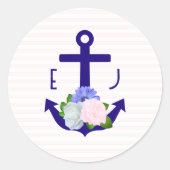 Sticker Rond Nautical Floral Stripes Wedding (Devant)