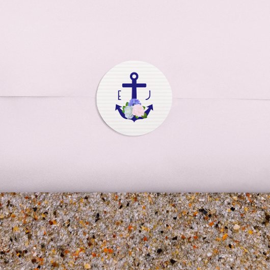 Sticker Rond Nautical Floral Stripes Wedding