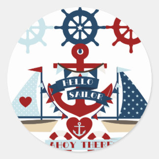 Sticker Rond Nautical Hello marin Ancre Voilier Conception de b