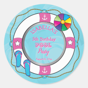Sticker Rond Nautical Life Preserver 5e anniversaire Pool Party