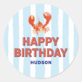 Sticker Rond Nautical Lobster Kids Happy Birthday (Devant)