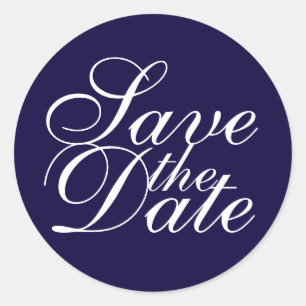 Sticker Rond Nautical Navy Blue Elegant Wedding Enregistrer la 