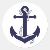 Sticker Rond Nautical navy blue silhouette anchor rope/design 2 (Devant)