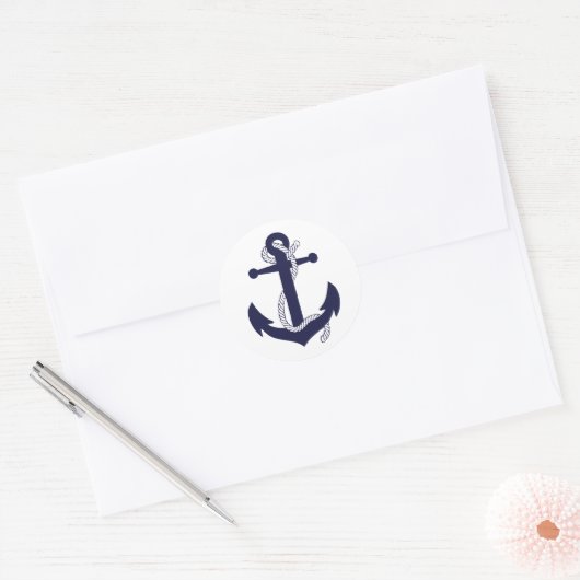 Sticker Rond Nautical navy blue silhouette anchor rope/design 2 (Enveloppe)