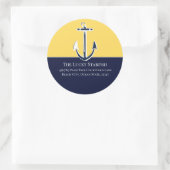 Sticker Rond Nautical Navy Mustard Yellow Ancre maison de plage (Sac)