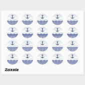 Sticker Rond Nautical Navy Waves and Ancre Nom personnalisé (Feuille)