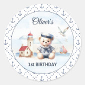 Sticker Rond Nautical Sailor Bear 1er anniversaire Ancre (Devant)