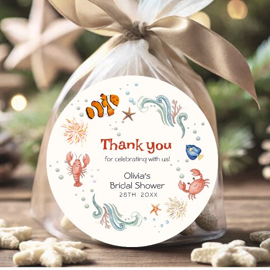 Sticker Rond Nautical Seafood She Is a Catch Bridal Shower 