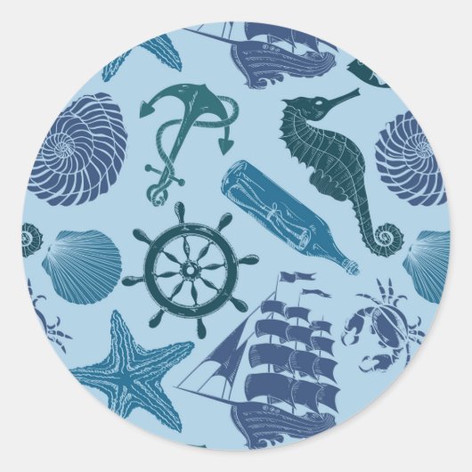 Sticker Rond Nautical Shades of Blue (Devant)