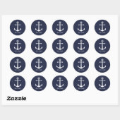 Sticker Rond Nautical White Anchor and Custom Nom on Navy Blue (Feuille)