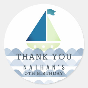 Sticker Rond Nautique Bleu Boy Anniversaire Merci