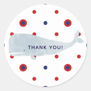 Sticker Rond Nautique Gris Aquarelle Baleine Rouge Blue Dots Pa