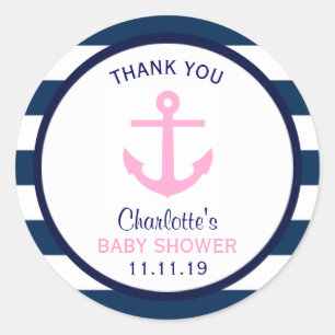 Sticker Rond Nautique JEUNE Marine Rose Baby shower bleu Favori
