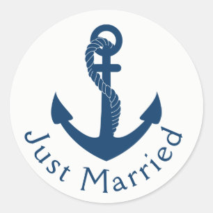 Sticker Rond Nautique Nouvellement Mariés Bleu Marine Ancre Mar