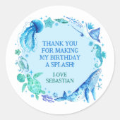 Sticker Rond Nautique sous la mer Aquarelle baleine Merci (Devant)