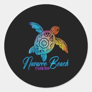 Sticker Rond Navarre Beach Tie Dye Tortue de Mer Vacances Flori