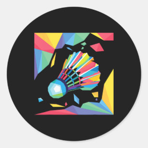 Sticker Rond Navette colorée - Birdie Badminton Player Sports