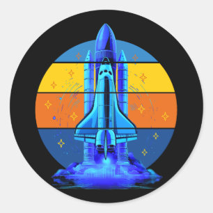 Sticker Rond Navette Spatiale Bleue Vintage