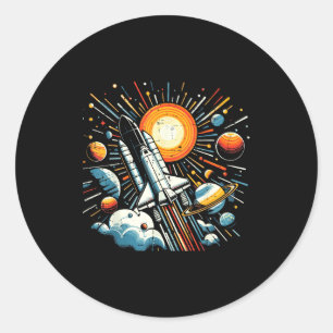 Sticker Rond Navette spatiale Soleil Planètes Fusée Galaxie Gar