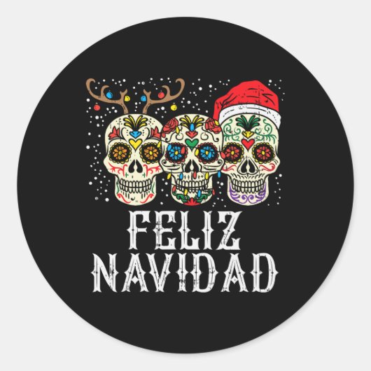 Sticker Rond Navidad Sugar Skuls Reindeer Père Noël Mexicain Ch (Devant)