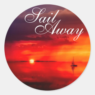Sticker Rond Naviguer dans le coucher du soleil