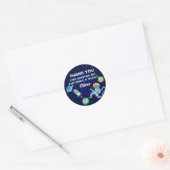 Sticker Rond Navire à fusée spatiale de l'astronaute bleu Anniv (Enveloppe)