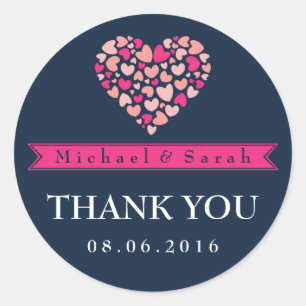 Sticker Rond Navire bleu rose petit coeur de mariage Favor Stic