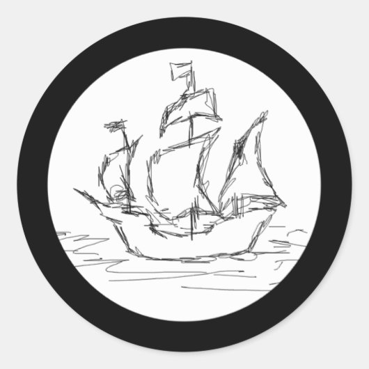 Sticker Rond Navire pirate. (Devant)