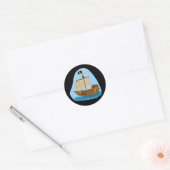 Sticker Rond Navire pirate avec drapeau (Enveloppe)