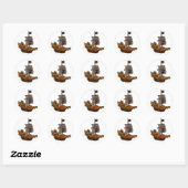 Sticker Rond Navire Pirate avec Drapeau à Crâne (Feuille)