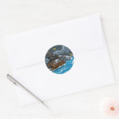 Sticker Rond Navire Pirate dans la Tempête (Enveloppe)