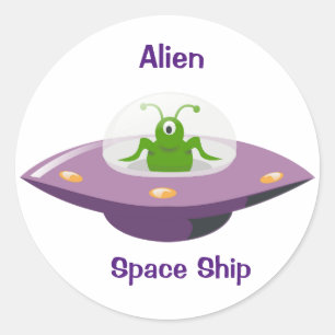 Sticker Rond Navire spatial Alien