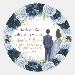 Sticker Rond Navy Bébé Bleu Floral Jumeaux Garçon Fille Quincea