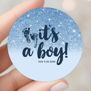 Sticker Rond Navy Bébé Bleu Paillettes Ombre C'est Un Garçon
