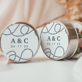 Sticker Rond Navy & Blanc | Monogramme de mariage marin
