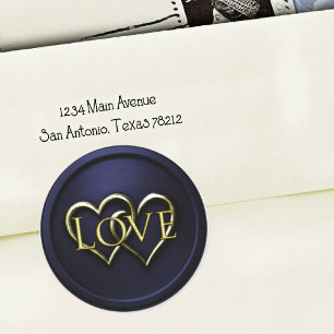 Sticker Rond Navy Bleu Or Deux Cœurs Entrelacés Mariage 2