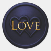 Sticker Rond Navy Blue 2 Two Hearts Gold Love Wedding (Devant)