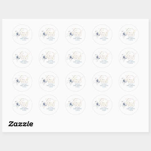 Sticker Rond Navy Blue Bow Elegant Script Thank You (Feuille)