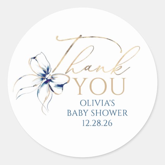 Sticker Rond Navy Blue Bow Elegant Script Thank You (Devant)
