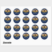 Sticker Rond Navy Blue Burlap String Lights Sunflower Wedding (Feuille)